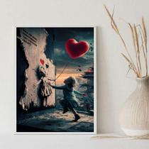 Quadro Arte Menina Balão Coração 45x34cm - com vidro