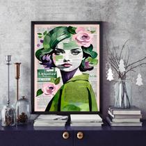 Quadro Arte Menina Mulher - Flores 45X34Cm - Com Vidro