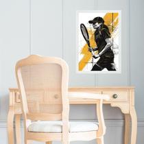 Quadro Arte Mulher Tenista - Preto e Amarelo 45x34cm - com vidro Quadro Arte Mulher Tenista - Preto e Amarelo 45x34cm - com vidro
