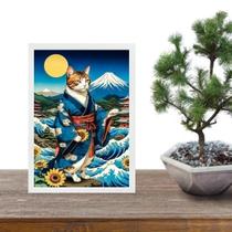 Quadro Arte Oriental - Gato Com Girassóis 45X34Cm - Vidro