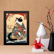 Quadro Arte Oriental Gato Com Paisagem 45x34cm - com vidro Quadro Arte Oriental Gato Com Paisagem 45x34cm - com vidro