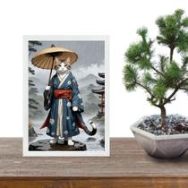 Quadro Arte Oriental Gato Samurai 45x34cm - com vidro Quadro Arte Oriental Gato Samurai 45x34cm - com vidro