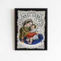 Quadro Arte Sacra Maria e Menino Jesus 33x24cm Preta