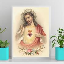 Quadro Arte Sacra Sagrado Coração De Jesus Vintage 24x18cm - com vidro