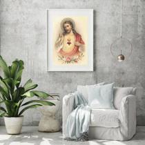 Quadro Arte Sacra Sagrado Coração De Jesus Vintage - 60x48cm - Quadros On-line