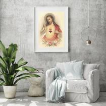 Quadro Arte Sacra Sagrado Coração De Jesus Vintage - 60X48Cm