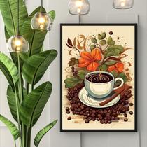 Quadro Arte Xícara De Café Com Flores 45x34cm - com vidro