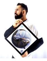 Quadro Arte Yin-yang Cachorros Formato Geométrico Diamante