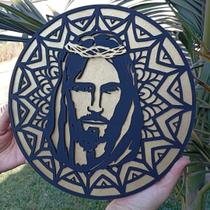 Quadro Artesanal Decorativo Vazado em 3D Face de Jesus em Camadas de MDF Alto Relevo Preto e Dourado Quadro Artesanal Decorativo Vazado em 3D Face de Jesus em Camadas de MDF Alto Relevo Preto e Dourado