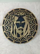 Quadro Artesanal Decorativo Vazado em 3D Face de Jesus em Camadas de MDF Alto Relevo Preto e Dourado Quadro Artesanal Decorativo Vazado em 3D Face de Jesus em Camadas de MDF Alto Relevo Preto e Dourado