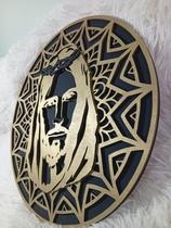 Quadro Artesanal Decorativo Vazado em 3D Face de Jesus em Camadas de MDF Alto Relevo Preto e Dourado