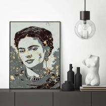 Quadro Artístico Frida Cinza E Preto 24X18Cm - Com Vidro