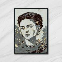 Quadro Artístico Frida Cinza e Preto 45x34cm - com vidro