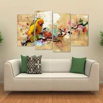 Quadro Artístico Passarinho Colorido Em Tecido 4 Peças 1Resu