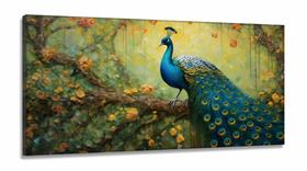 Quadro Artistico Pavão Paraiso em Tecido Canvas 130x60 cm