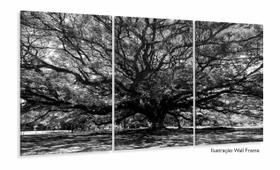 Quadro Árvore Copa Grande Em Preto E Branco Mosaico 120x60 em tecido 3 peças Quadro Árvore Copa Grande Em Preto E Branco Mosaico 120x60 em tecido 3 peças