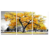 Quadro Arvore da Amarela Turquesa Decorativo Sala Kit Nicho