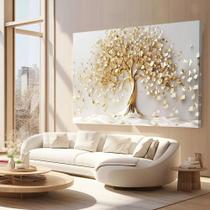 Quadro Arvore Da Vida Ouro Fundo Branco Luxo Sala