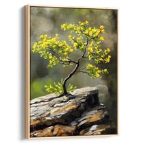 Quadro Árvore Resistência Florescendo no Penhasco Rochoso