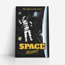 Quadro Astronauta Aventura no Espaço Retro Canvas 60x40cm
