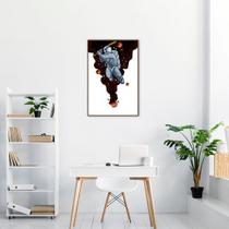 Quadro Astronauta Baseball 60x43 Filete Marrom Moldura Filete, Marrom Cafe