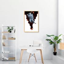 Quadro Astronauta Baseball 86x60 Caixa Marfim Moldura Caixa, Marfim