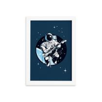 Quadro Astronauta Guitarrista Moldura Branca 33x43cm