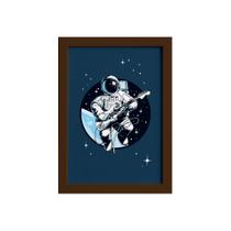 Quadro Astronauta Guitarrista Moldura Marrom 22x32cm