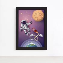 Quadro Astrounauta e Foguete no Espaço Moldura Preta 22x32c