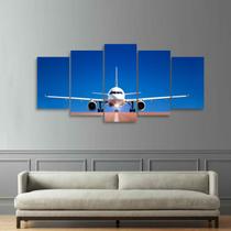 Quadro Avião Mosaico 5 Peças decorativo Sala Quarto Hall