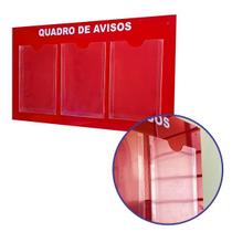 Quadro Aviso Gestão Á Vista 3 Displays A4 Acm Brilho Vermelho Porta Folha Parede Organização Mural Recado Lembretes Empresa Condomínio Academia