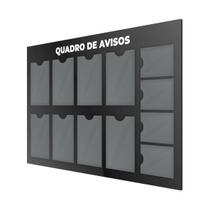 Quadro Avisos Gestão Mural 8 Displays A4 e 4 A5 Acm Preto