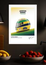 Quadro Ayrton Senna 1994 Capacete com Vidro e Moldura Branca Tamanho:21cm x 30cm (A4)