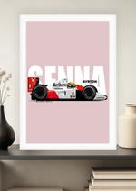 Quadro Ayrton Senna Ação com Vidro e Moldura Branca Tam:A4