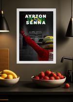 Quadro Ayrton Senna Brasil com Vidro e Moldura Branca Tamanho:21cm x 30cm (A4)