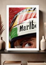 Quadro Ayrton Senna Emoção com Vidro e Moldura Branca Tam:A4