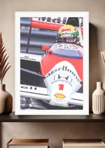 Quadro Ayrton Senna Lenda com Vidro e Moldura Branca Tam:A4