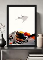 Quadro Ayrton Senna McLaren Honda com Vidro e Moldura Preta Tamanho:21cm x 30cm (A4)