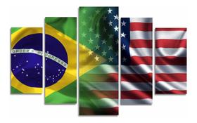Quadro Bandeira Brasil E Estados Unidos Sala Escritório