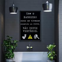 Quadro Banheiro Aviso Frase Decorativo Preto Mdf 28x40cm