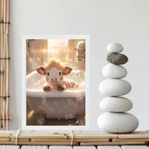 Quadro Banheiro Bezerro Tomando Banho 33X24Cm - Com Vidro