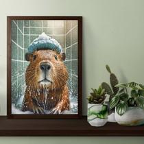 Quadro Banheiro Capivara No Banho 24x18cm - com vidro