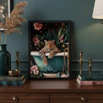 Quadro Banheiro Chique Leopardo Luxo 33x24cm Mold Preta Quadro Banheiro Chique Leopardo Luxo 33x24cm Mold Preta
