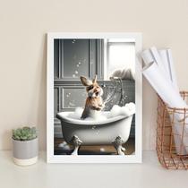 Quadro Banheiro Coelhinho Tomando Banho 24X18Cm - Com Vidro