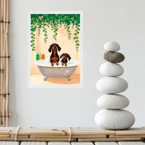 Quadro Banheiro Dachshunds Na Banheira 24x18cm - com vidro