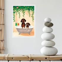 Quadro Banheiro Dachshunds Na Banheira 45X34Cm - Com Vidro