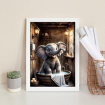 Quadro Banheiro Elefantinho Tomando Banho 45X34Cm - Vidro