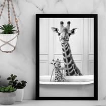 Quadro Banheiro - Girafa Com Filhote 24x18cm - com vidro