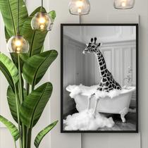 Quadro Banheiro Girafa No Banho 24x18cm Quadro Banheiro Girafa No Banho 24x18cm