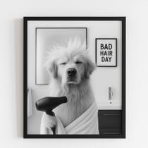 Quadro Banheiro Golden Retriever - Bad Day Hair 24x18cm - com vidro Quadro Banheiro Golden Retriever - Bad Day Hair 24x18cm - com vidro